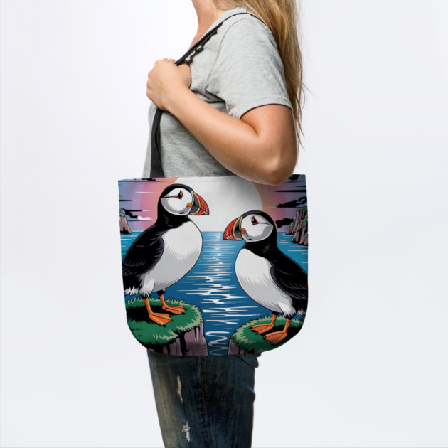 Puffins Beneath a Dreamy Ocean Sunset Sky by BirdsnStuff