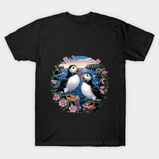 Atlantic Puffins at Sunset T-Shirt by BirdsnStuff