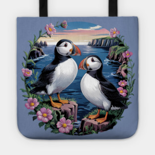 Atlantic Puffins at Sunset Tote