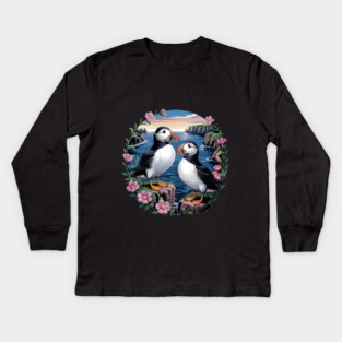 Atlantic Puffins at Sunset Kids Long Sleeve T-Shirt