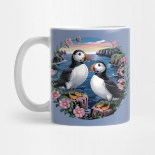 Atlantic Puffins at Sunset Mug