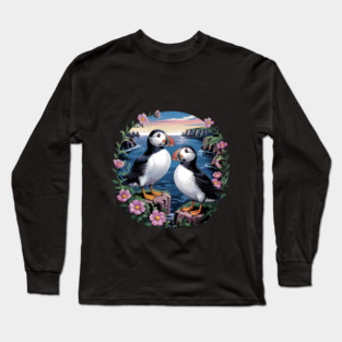 Atlantic Puffins at Sunset Long Sleeve T-Shirt