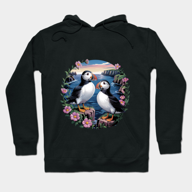 Atlantic Puffins at Sunset Hoodie by BirdsnStuff