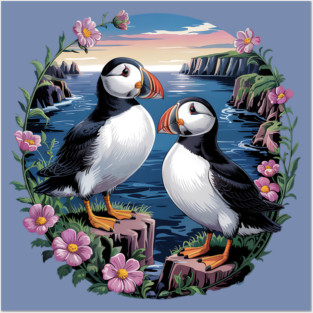 Atlantic Puffins at Sunset Posters and Art