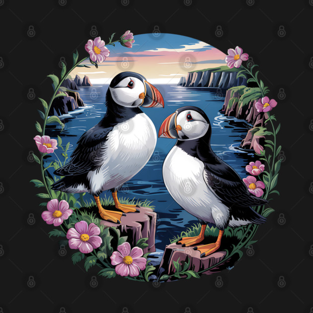 Atlantic Puffins at Sunset by BirdsnStuff