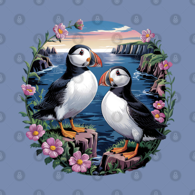 Atlantic Puffins at Sunset by BirdsnStuff