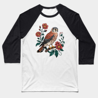 American Kestrel Framed by Vintage Wildflowers Baseball T-Shirt