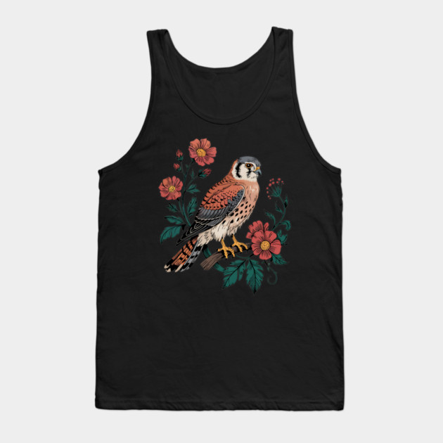 American Kestrel Framed by Vintage Wildflowers Tank Top by BirdsnStuff