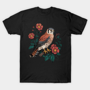 American Kestrel Framed by Vintage Wildflowers T-Shirt