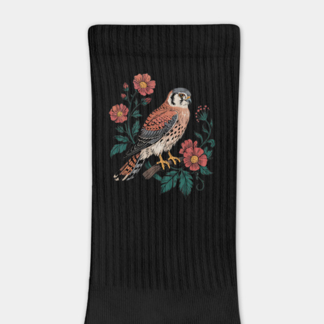 American Kestrel Framed by Vintage Wildflowers by BirdsnStuff