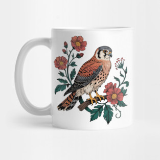 American Kestrel Framed by Vintage Wildflowers Mug