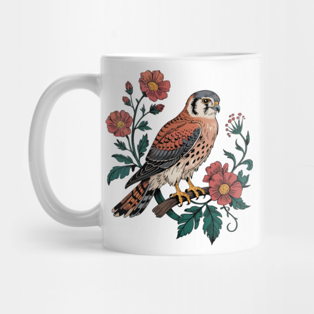 American Kestrel Framed by Vintage Wildflowers by BirdsnStuff