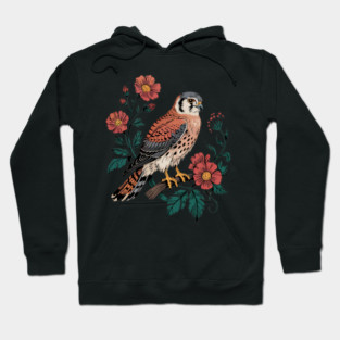American Kestrel Framed by Vintage Wildflowers Hoodie
