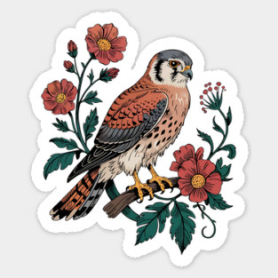 American Kestrel Framed by Vintage Wildflowers Sticker