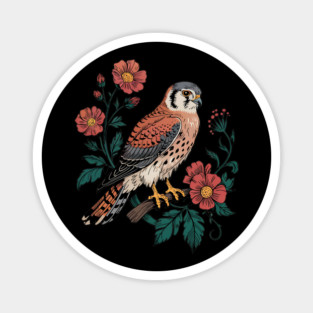 American Kestrel Framed by Vintage Wildflowers Magnet
