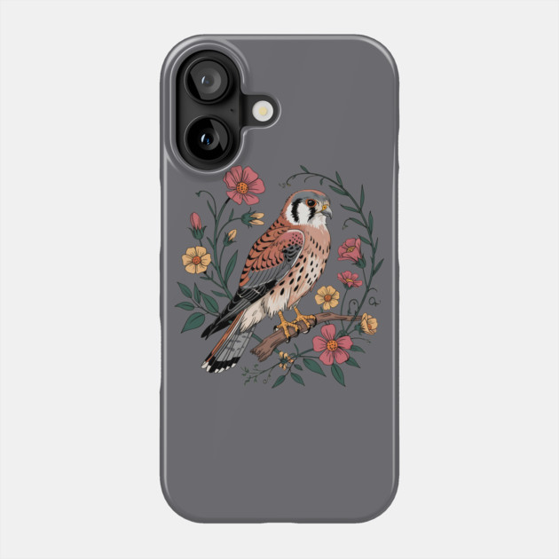 American Kestrel Surrounded by Pink and Yellow Flowers Phone Case by BirdsnStuff