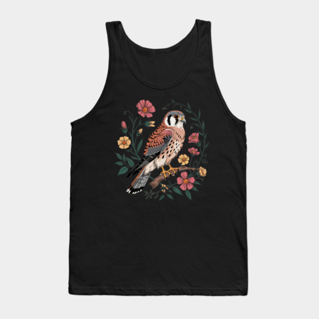 American Kestrel Surrounded by Pink and Yellow Flowers Tank Top by BirdsnStuff