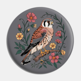 American Kestrel Surrounded by Pink and Yellow Flowers Pin