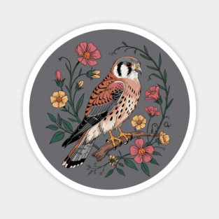 American Kestrel Surrounded by Pink and Yellow Flowers Magnet