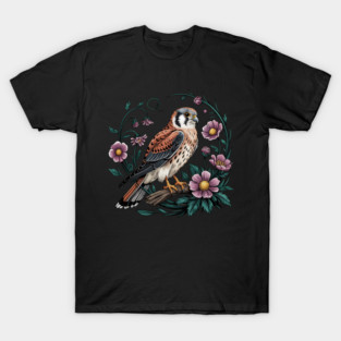 American kestrel Surrounded by Purple Wildflowers T-Shirt