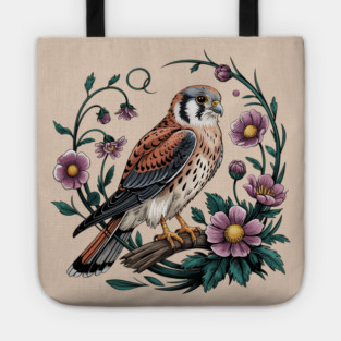 American kestrel Surrounded by Purple Wildflowers Tote