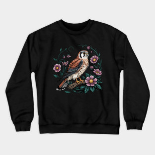 American kestrel Surrounded by Purple Wildflowers Crewneck Sweatshirt