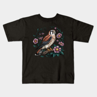 American kestrel Surrounded by Purple Wildflowers Kids T-Shirt