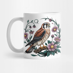 American kestrel Surrounded by Purple Wildflowers Mug