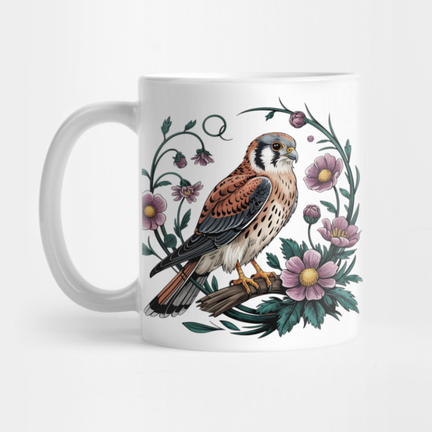 American kestrel Surrounded by Purple Wildflowers by BirdsnStuff