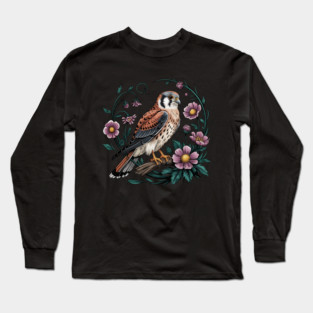 American kestrel Surrounded by Purple Wildflowers Long Sleeve T-Shirt