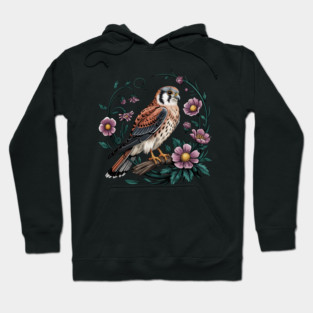 American kestrel Surrounded by Purple Wildflowers Hoodie