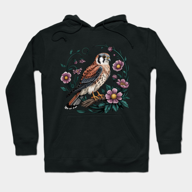 American kestrel Surrounded by Purple Wildflowers Hoodie by BirdsnStuff