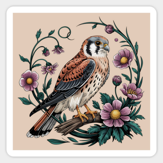 American kestrel Surrounded by Purple Wildflowers Magnet by BirdsnStuff