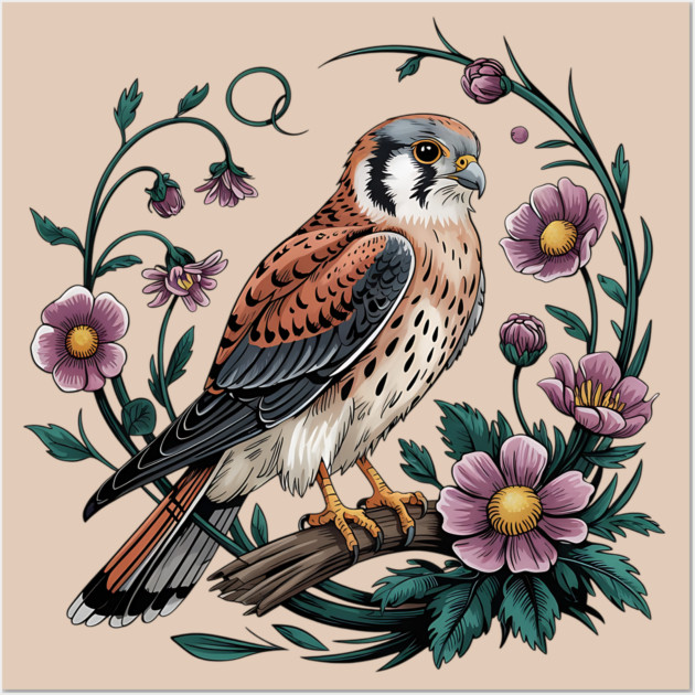 American kestrel Surrounded by Purple Wildflowers Wall Art by BirdsnStuff