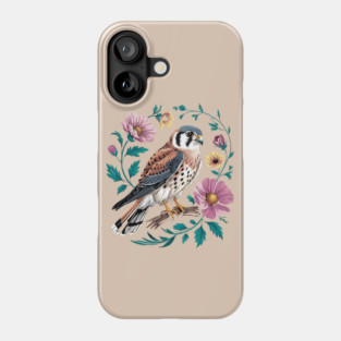 American Kestrel Surrounded by Pink Vintage Flowers Phone Case