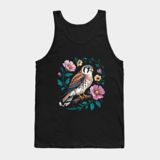 American Kestrel Surrounded by Pink Vintage Flowers Tank Top