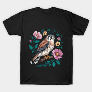 American Kestrel Surrounded by Pink Vintage Flowers T-Shirt