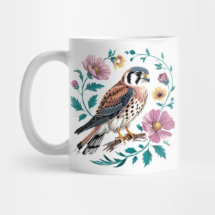 American Kestrel Surrounded by Pink Vintage Flowers Mug