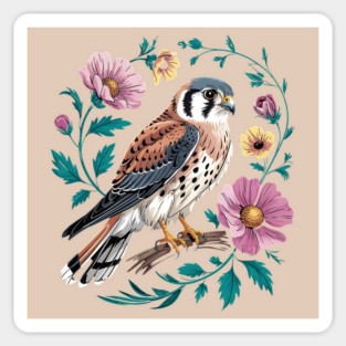 American Kestrel Surrounded by Pink Vintage Flowers Magnet