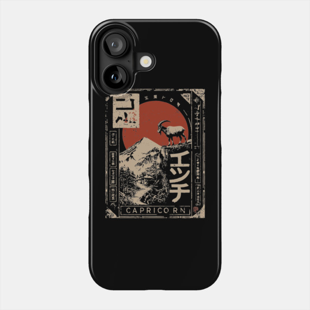 Capricorn Zodiac Poster – Japanese Mountain Goat Ambition Print Phone Case by TuncGK