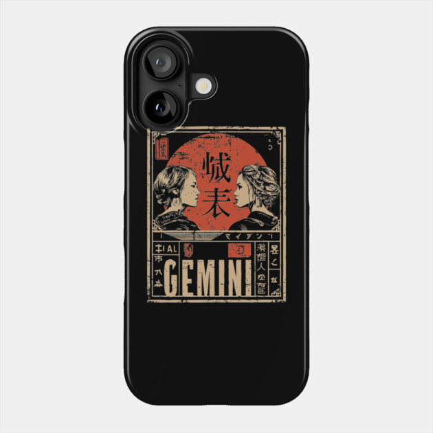 Gemini Zodiac Poster – Duality Art in Japanese Graphic Style Phone Case by TuncGK