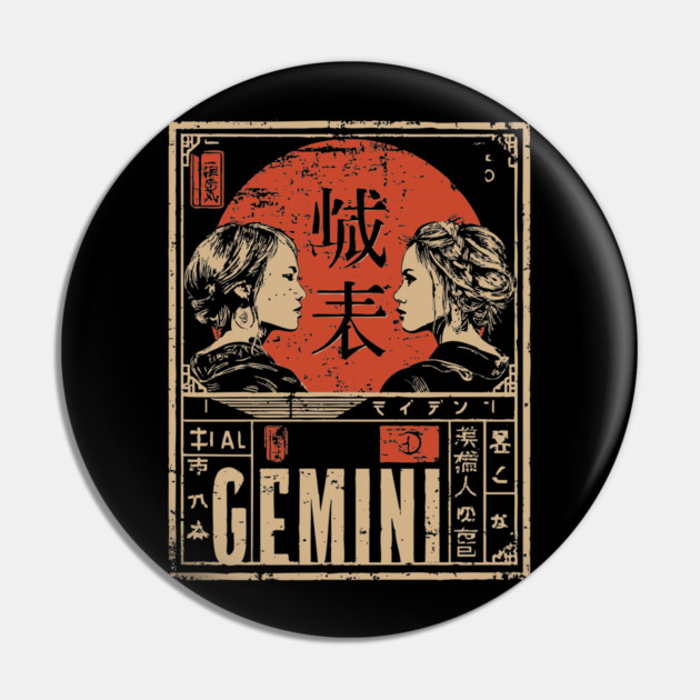 Gemini Zodiac Poster – Duality Art in Japanese Graphic Style Pin by TuncGK