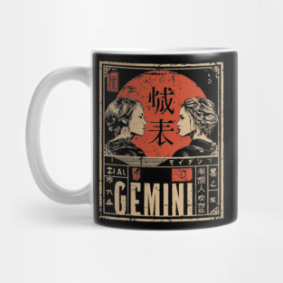 Gemini Zodiac Poster – Duality Art in Japanese Graphic Style Mug