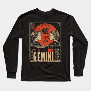 Gemini Zodiac Poster – Duality Art in Japanese Graphic Style Long Sleeve T-Shirt