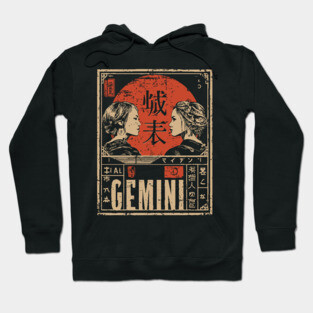 Gemini Zodiac Poster – Duality Art in Japanese Graphic Style Hoodie