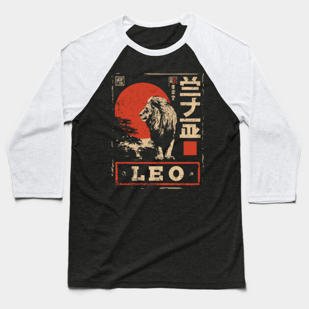 Leo Zodiac Poster – Japanese Minimalist Lion Power Print Baseball T-Shirt by TuncGK