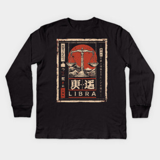 Libra Zodiac Poster – Balanced Aesthetic in Japanese Zen Style Kids Long Sleeve T-Shirt