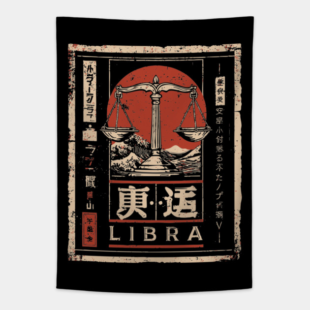 Libra Zodiac Poster – Balanced Aesthetic in Japanese Zen Style Tapestry by TuncGK
