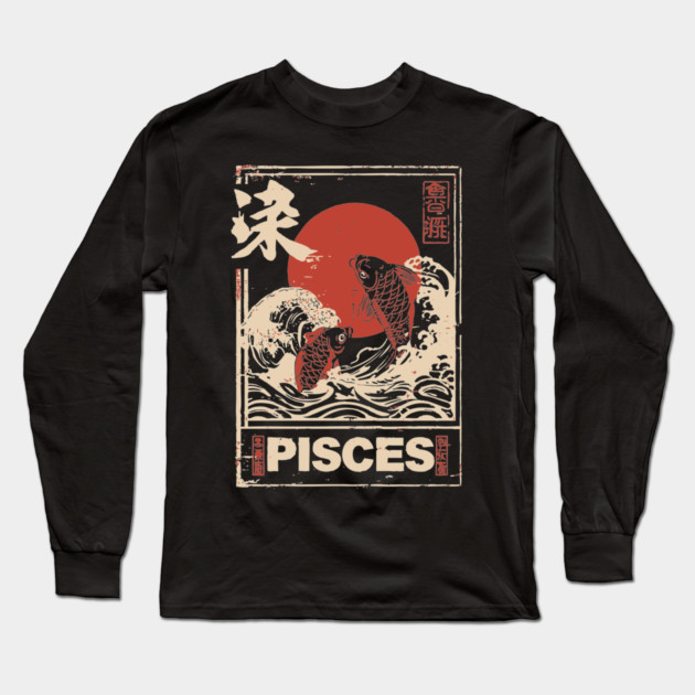 Pisces Zodiac Poster – Dreamy Japanese Koi Fish Art Print Long Sleeve T-Shirt by TuncGK