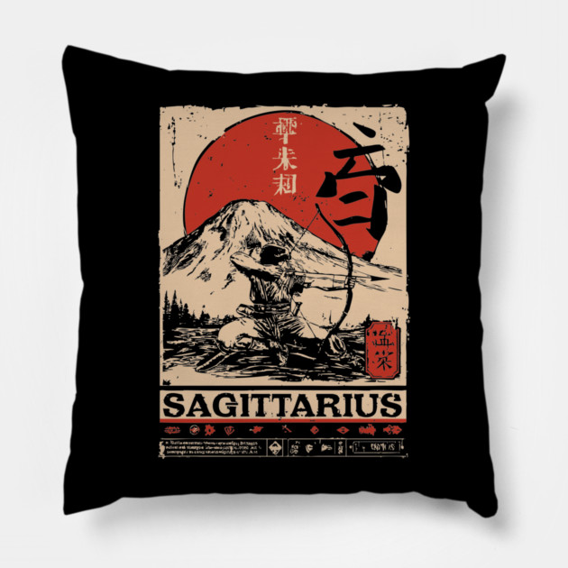 Sagittarius Zodiac Poster – Japanese Archer Spirit Design Pillow by TuncGK